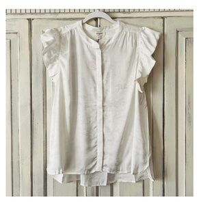 🟠NWT UMGEE Ruffle Sleeve Silky Top w/Mandarin Collar & Embossed Horses in White